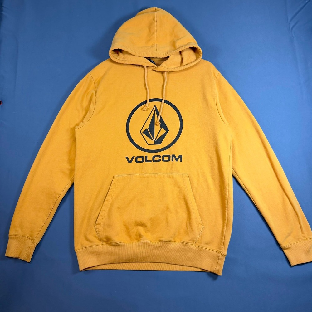 Volcom Mens Large Graphic Logo Hoodie Mustard Yellow Pullover Hooded Sweatshirt